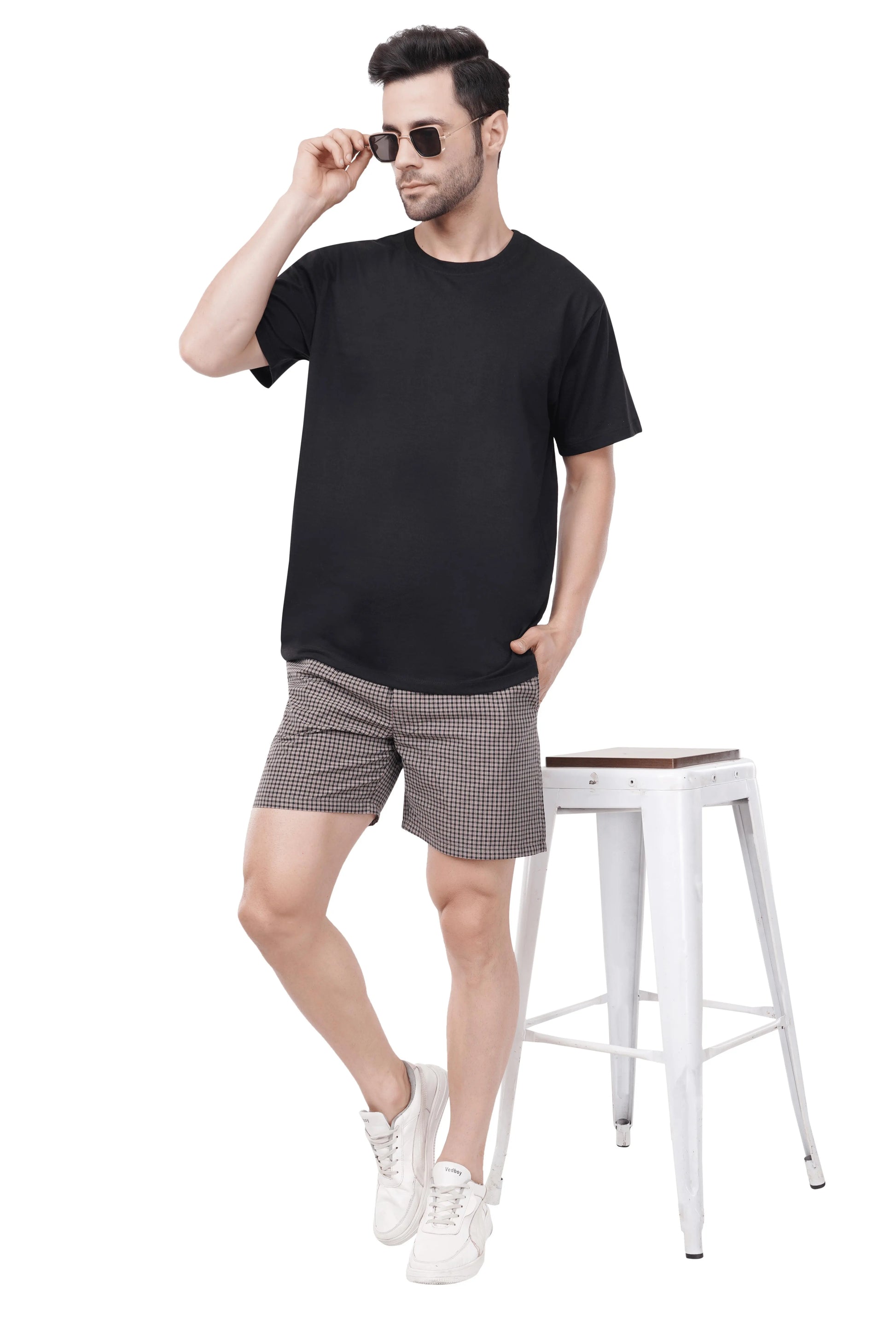 Khoksa Mens Boxer Shorts  Check Solid Color Brown And White Khoksa