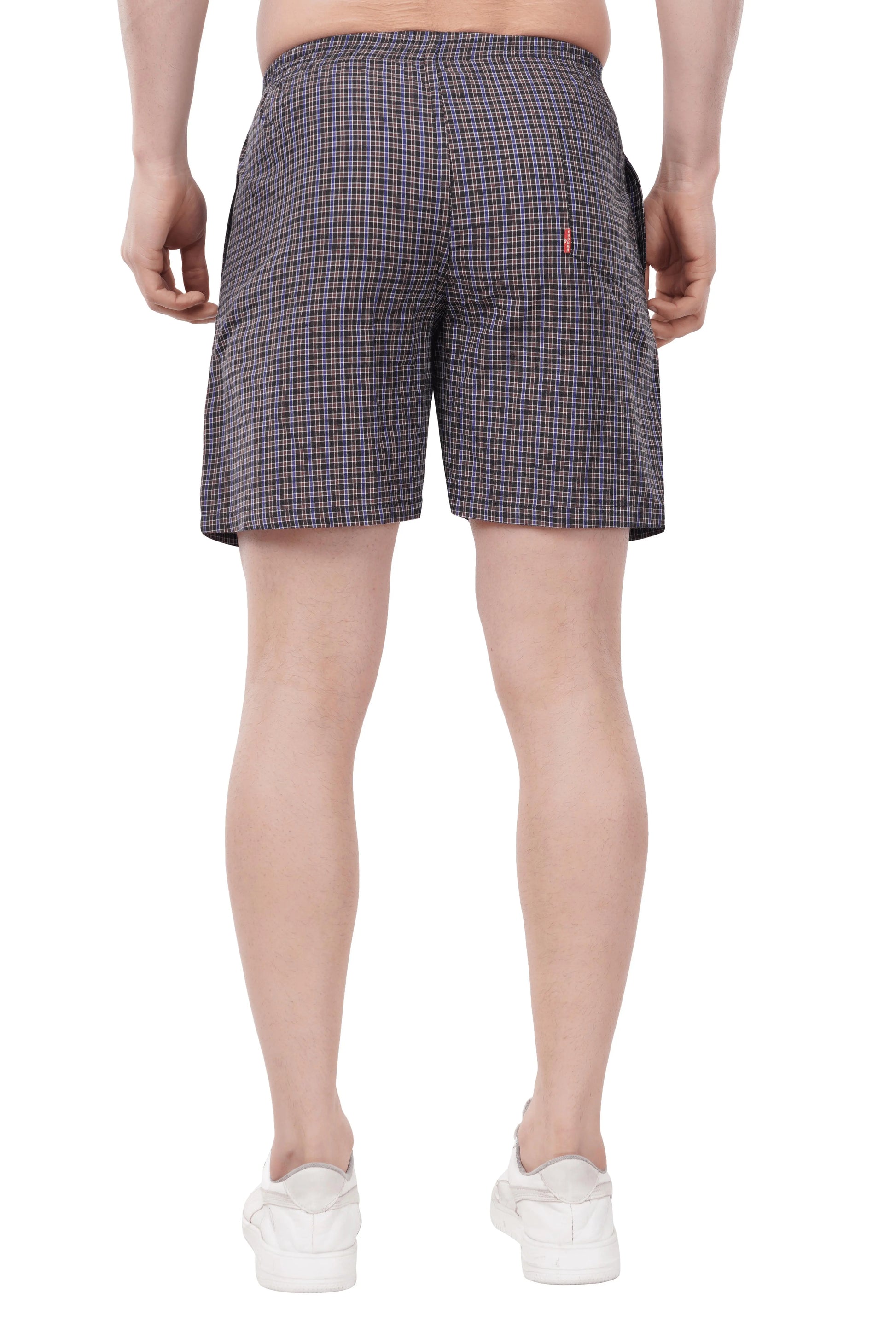 Khoksa Mens Boxer Shorts  Check Solid Color Navy Blue And White Khoksa