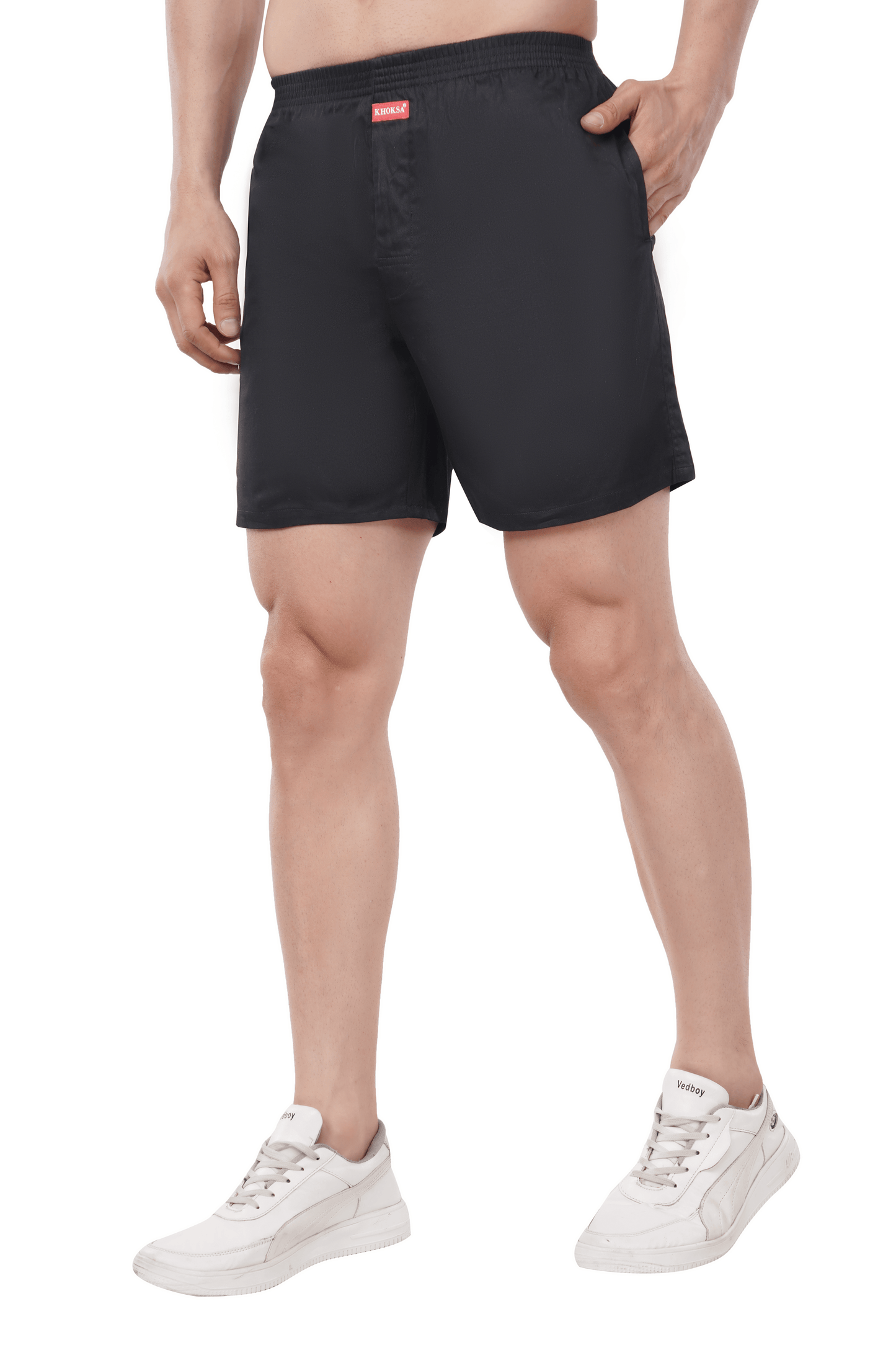 Khoksa Mens Boxer Shorts Solid Colour Black Khoksa