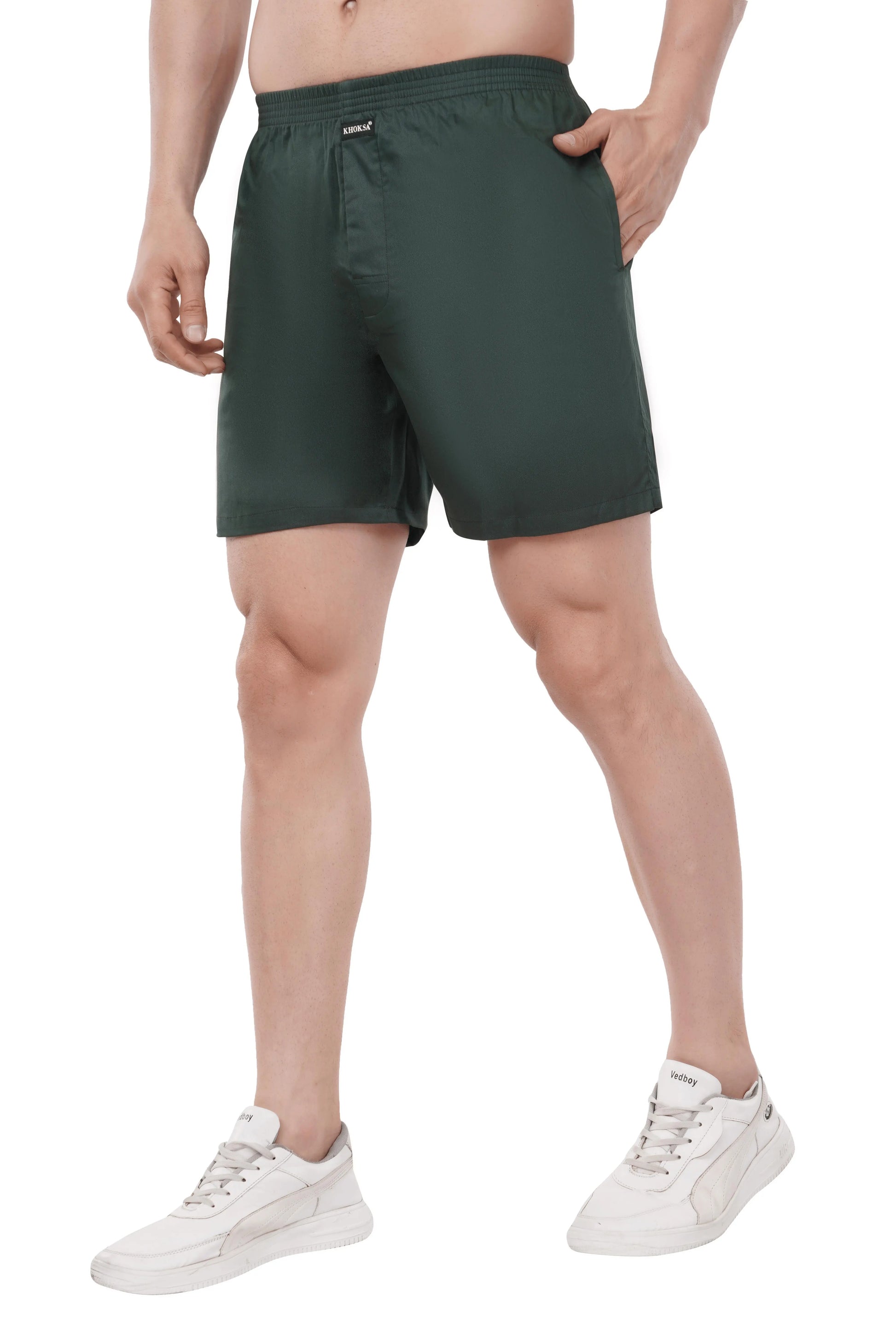 Khoksa Mens Boxer Shorts Solid Colour Green Khoksa