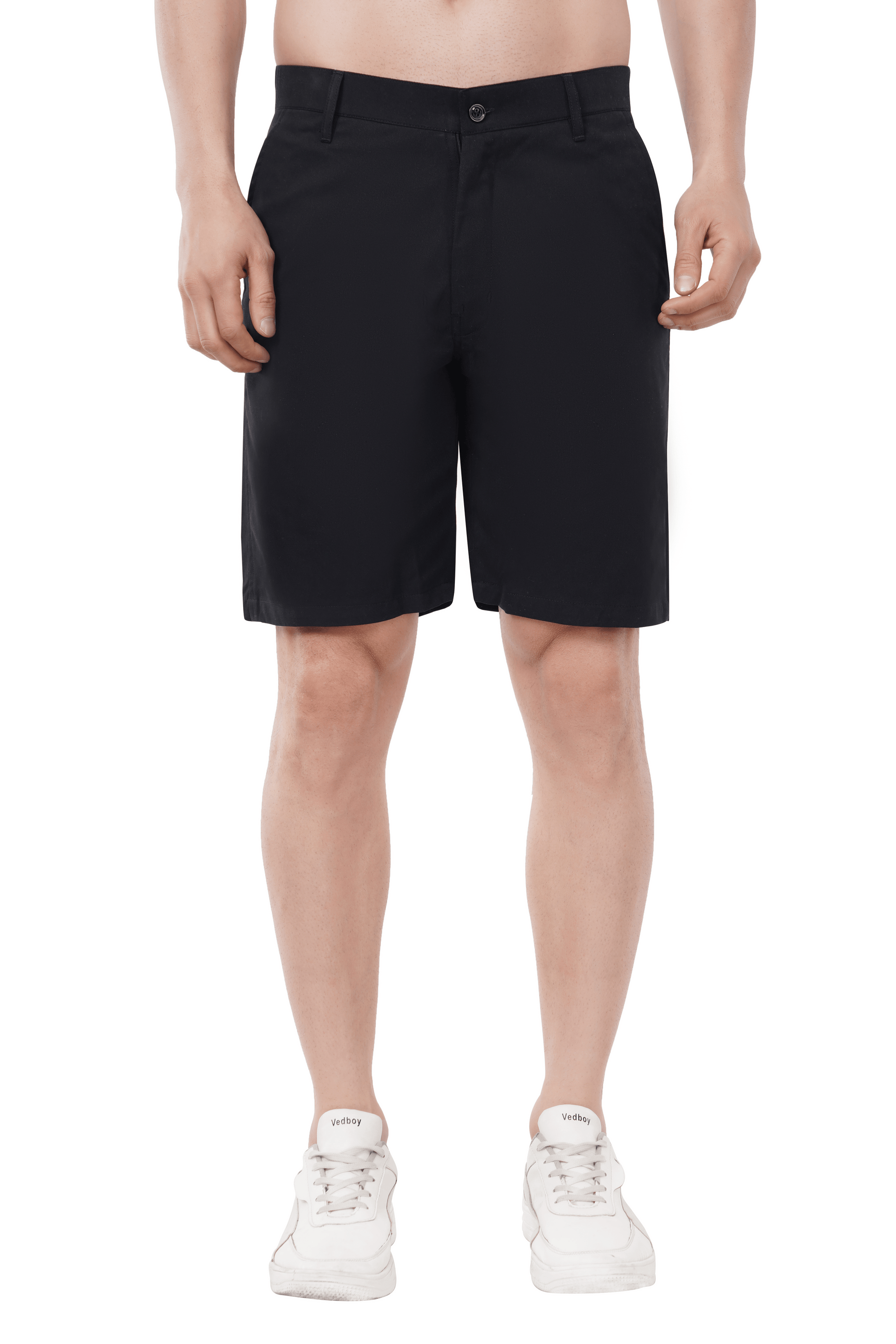 Khoksa Mens Solid Short Twill Cotton Color Black Mens black shorts Khoksa