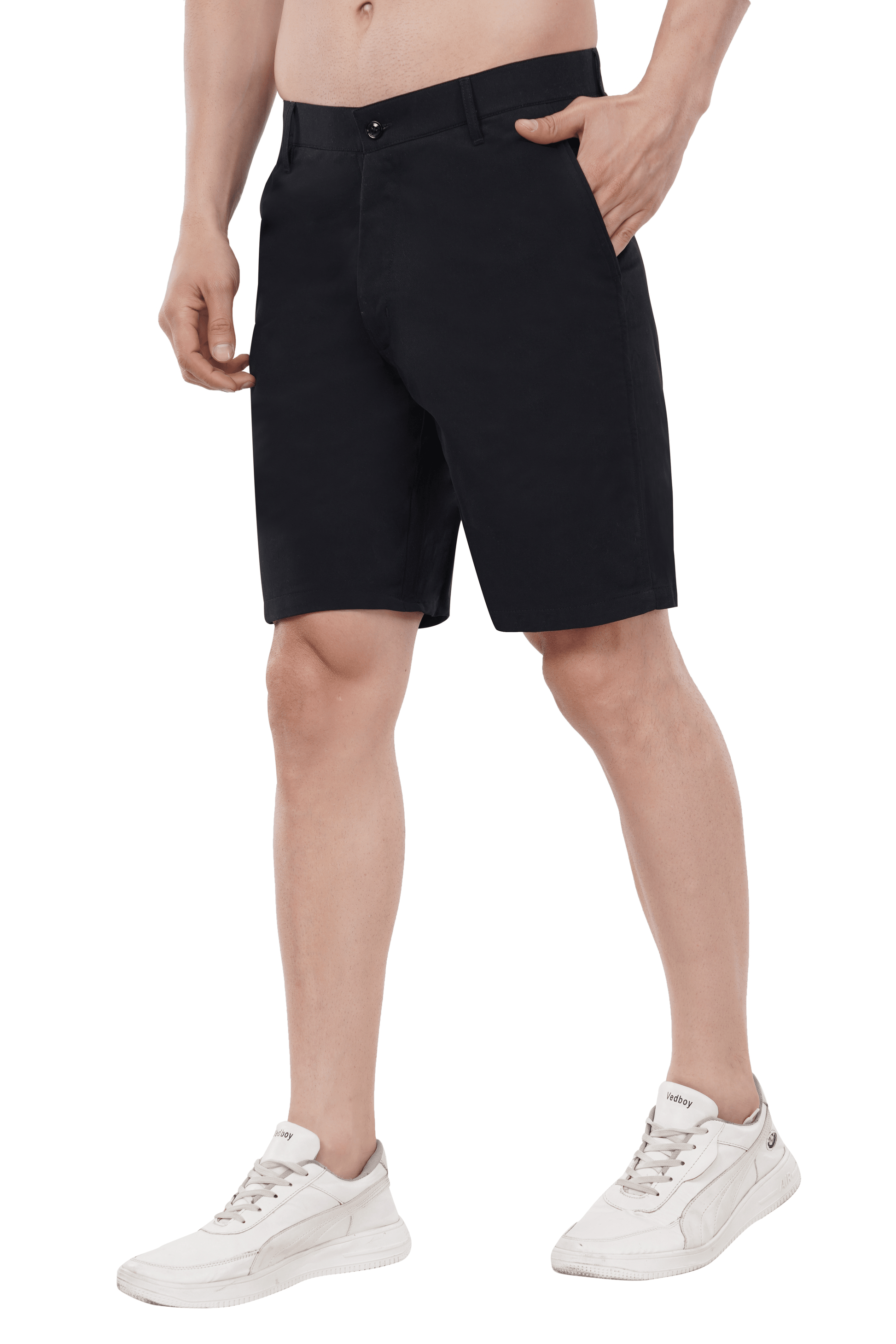 Khoksa Mens Solid Short Twill Cotton Color Black Mens black shorts Khoksa