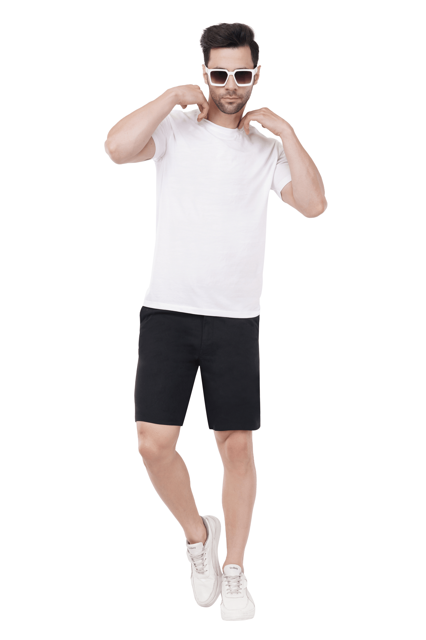 Khoksa Mens Solid Short Twill Cotton Color Black Mens black shorts Khoksa