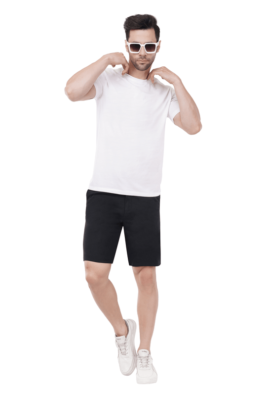 Khoksa Mens Solid Short Twill Cotton Color Black Mens black shorts Khoksa