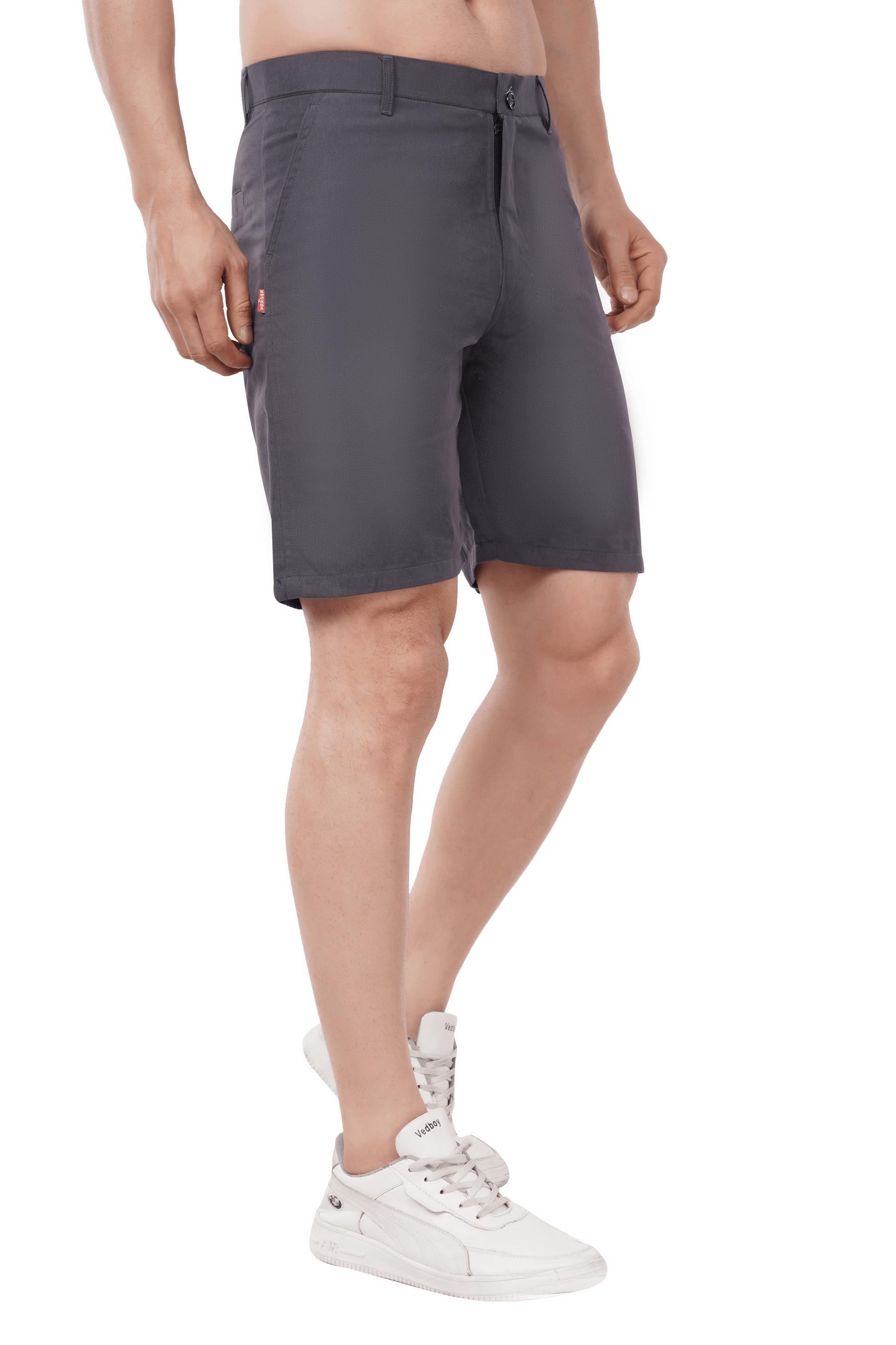 Khoksa Mens Solid Short Twill Cotton Color Black Khoksa