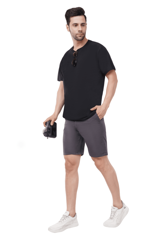 Khoksa Mens Solid Short Twill Cotton Color Black Khoksa