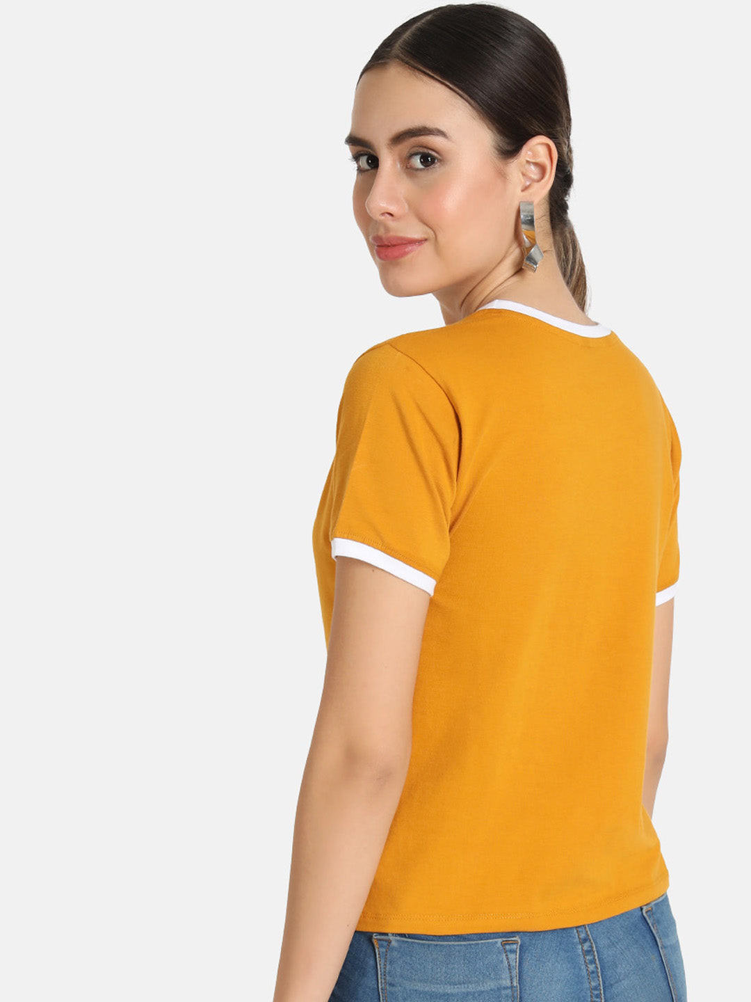 KHOKSA Casual Regular Fit Round T-Shirt For Women Black And Yellow khoksa