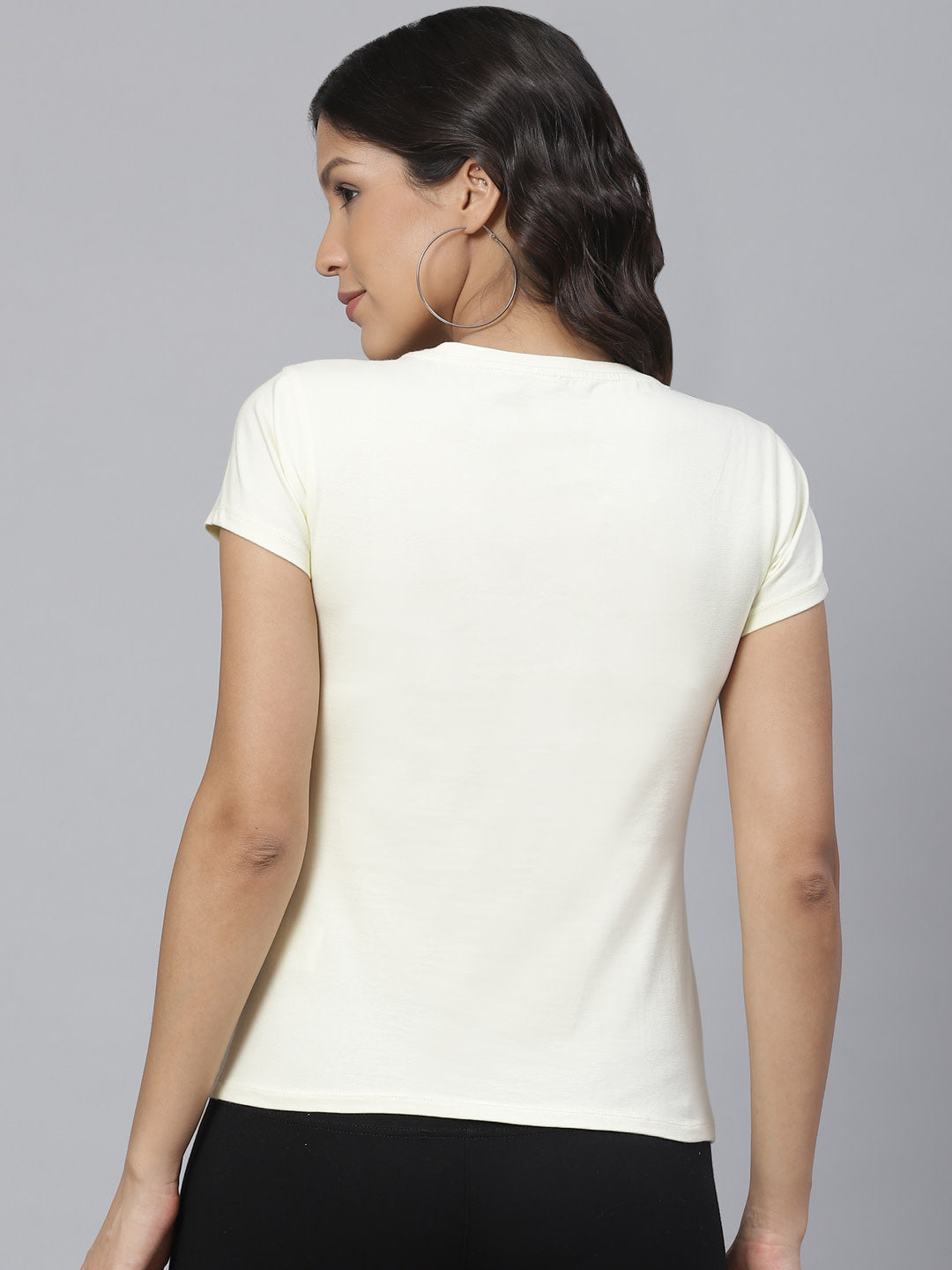 KHOKSA Casual Regular Fit Round T shirt for Women Off White khoksa