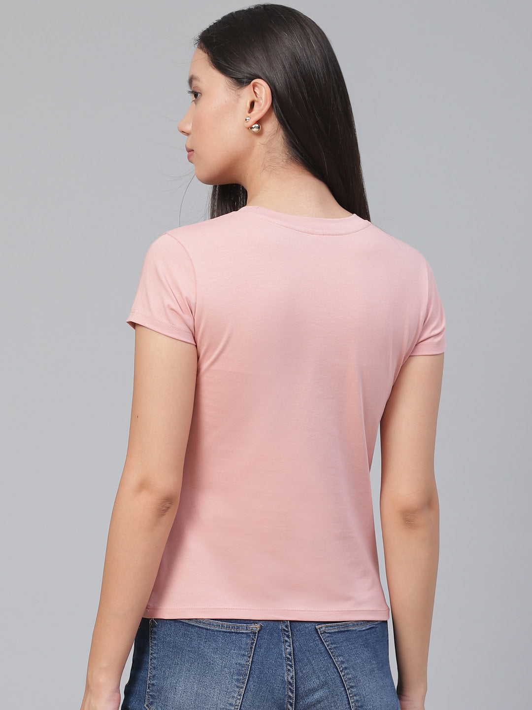 KHOKSA Casual Regular Fit Round Top for Women Light Pink khoksa