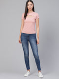 KHOKSA Casual Regular Fit Round Top for Women Light Pink khoksa