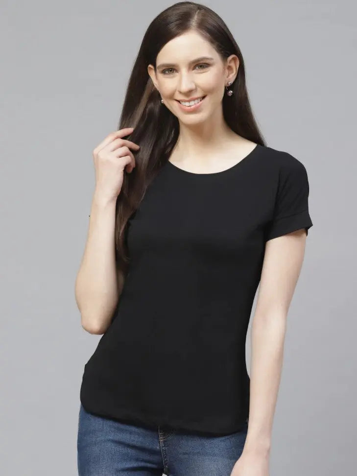 KHOKSA Casual Regular Fit Round Top for Women Black And Red khoksa