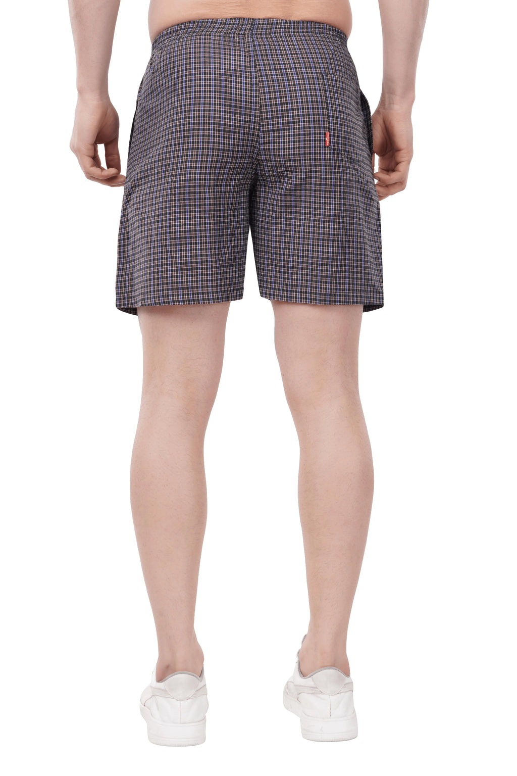 Khoksa Mens Boxer Shorts  Check Solid Color Navy Blue And White Khoksa