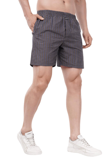 Khoksa Mens Boxer Shorts  Check Solid Color Navy Blue And White Khoksa