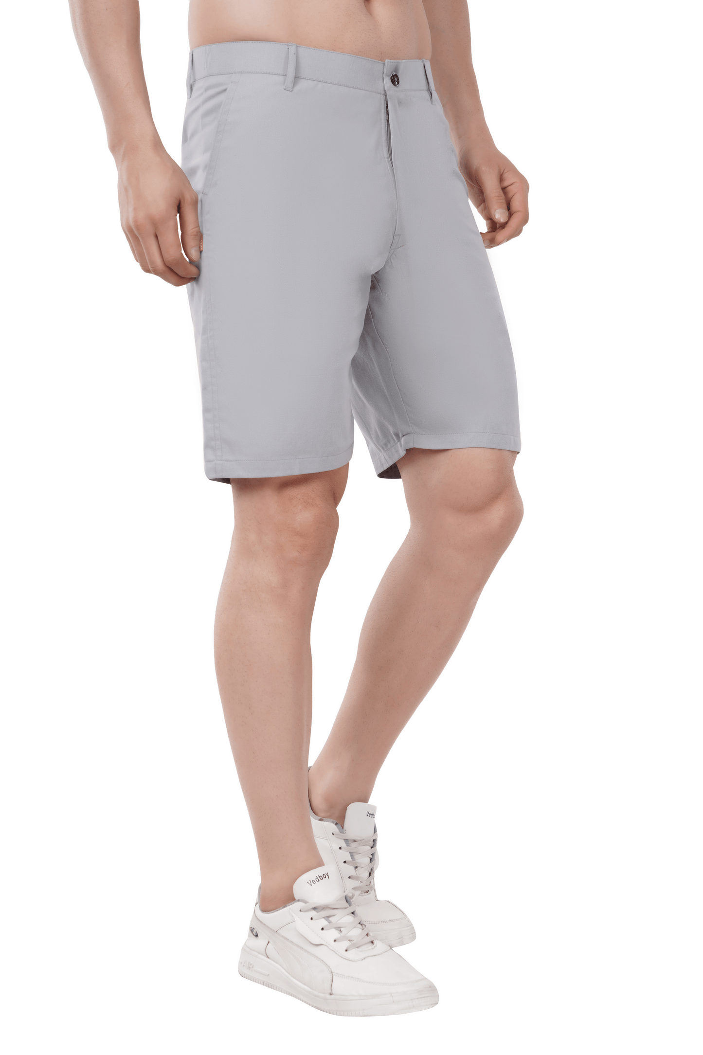 Khoksa Mens Solid Short Twill Cotton Color Light Gray Khoksa