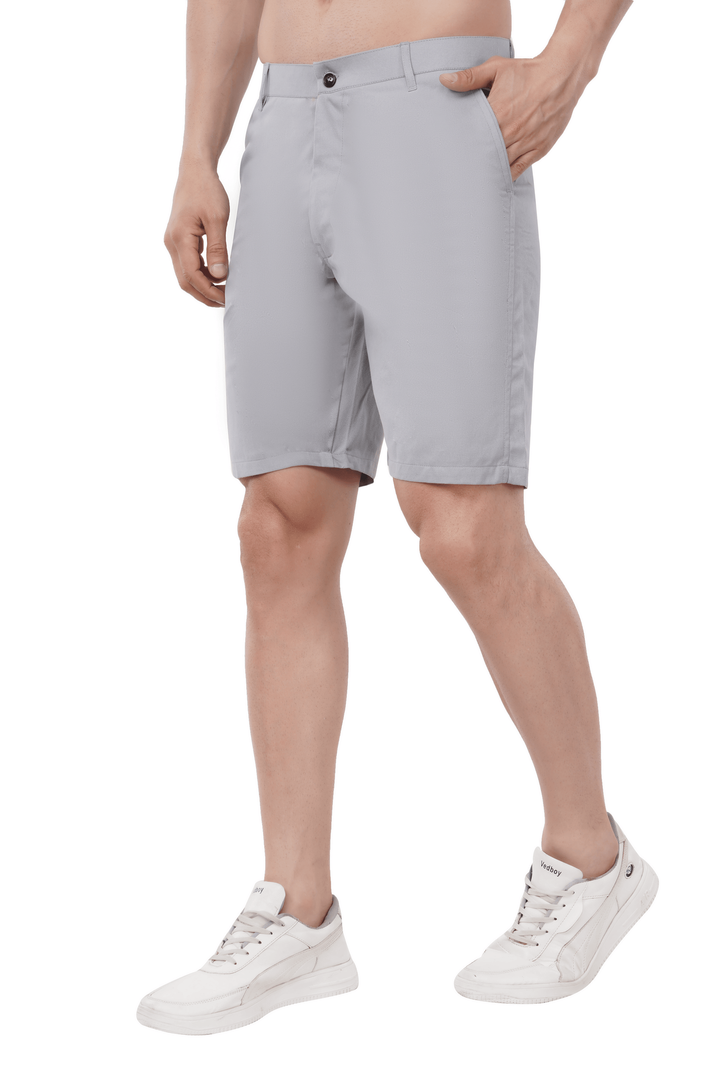 Khoksa Mens Solid Short Twill Cotton Color Light Gray Khoksa